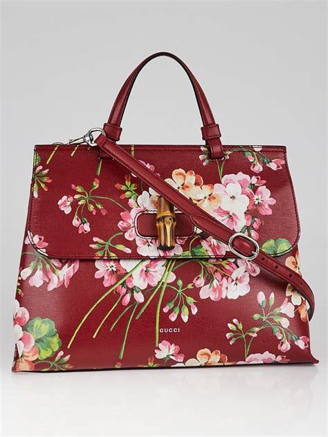 gucci red blooms printed leather bamboo daily top handl|Gucci Blooms Daily Top Handle Two.